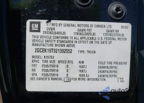 2002 Chevrolet Silverado 1500 Ls z USA, uszkodzony, nr VIN 2GCEK19T921392552